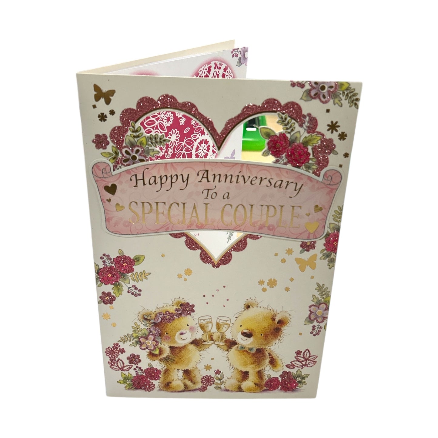 To Special Couple Teddies With Champagne Design Anniversary Card