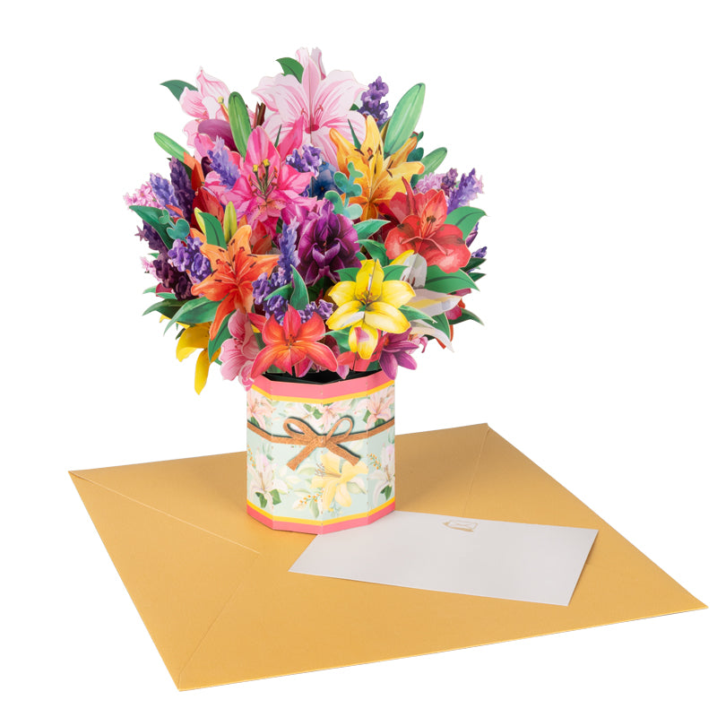 Lilies & Tulips Colorburst Bouquet 3D Pop Up Greeting Card– Choice ...