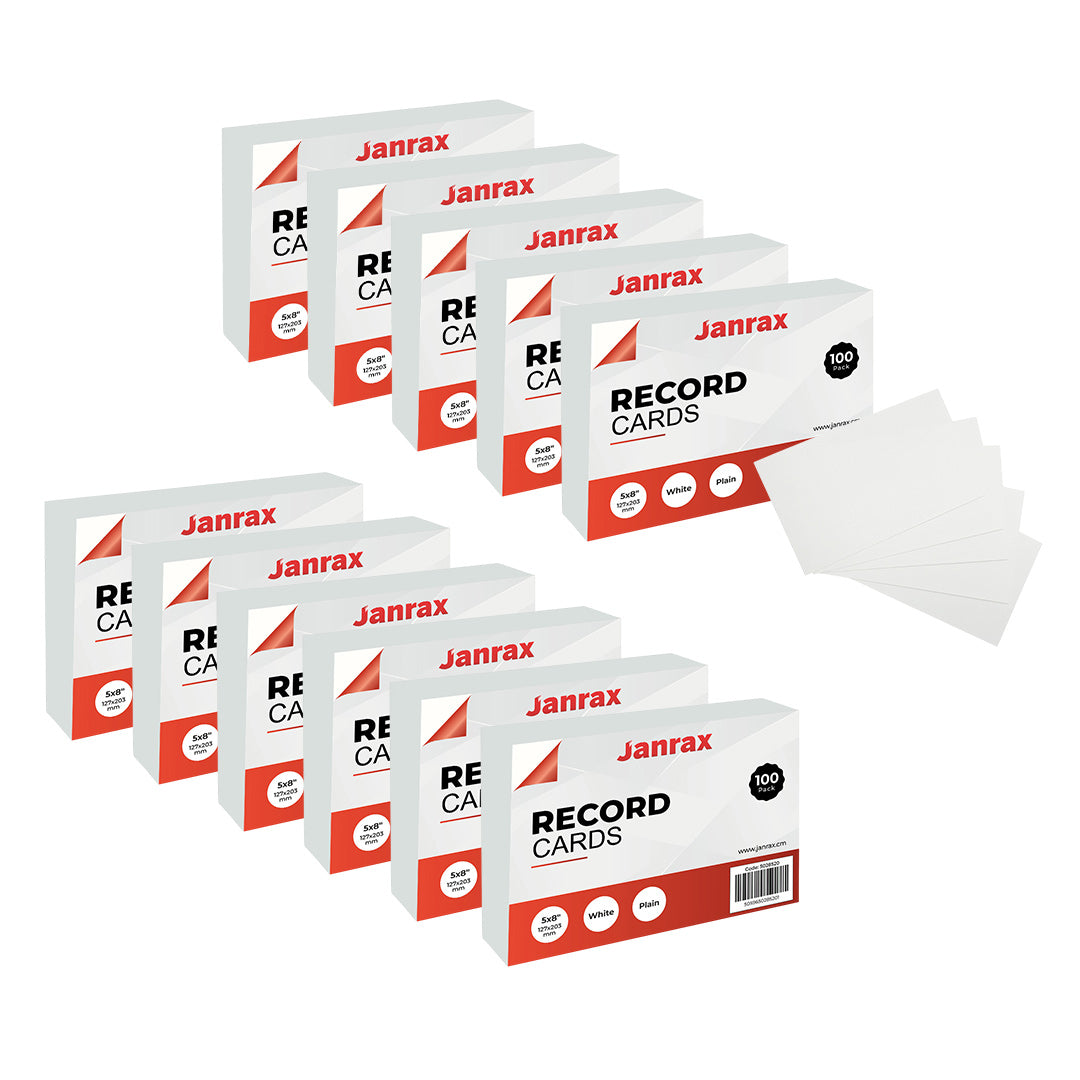 Pack of 1200 White Plain 8x5" Record Cards – Blank Study Index Cards for Notes, Revision