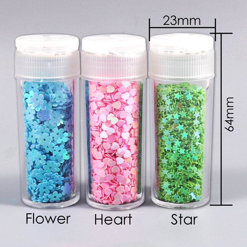 Pack of 12 Assorted Colours Cosmetic Puff Heart Shape Glitter 7g