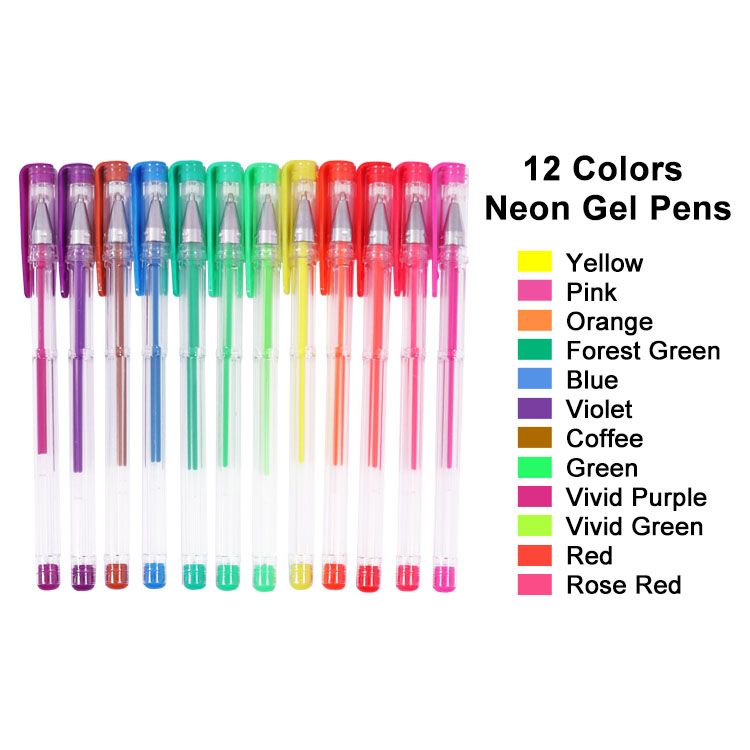 Pack of 12 Vibrant Neon Colours Gel Pens