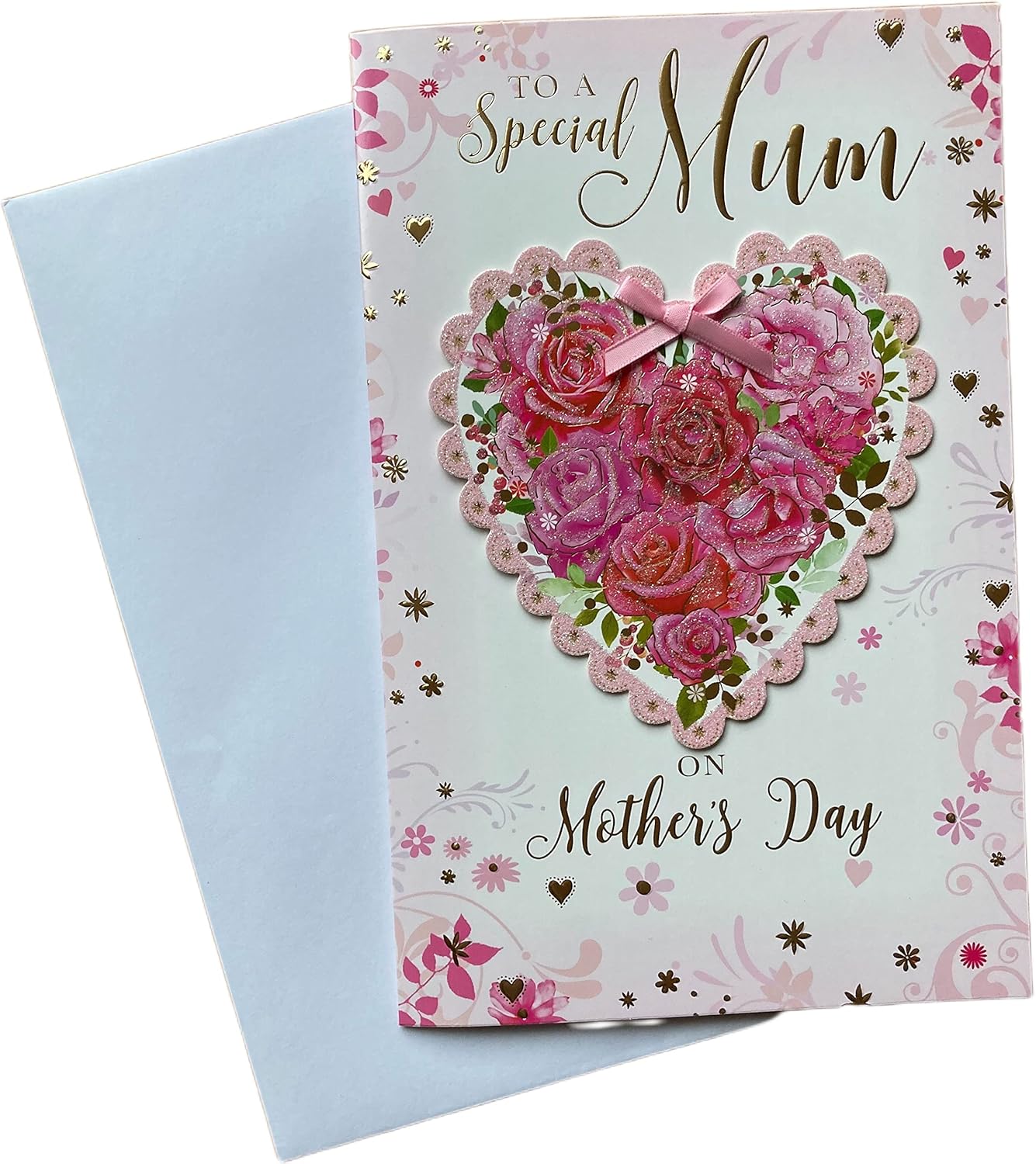 To A Special Mum Floral Heart With Ribbon Design Mother's Day Card