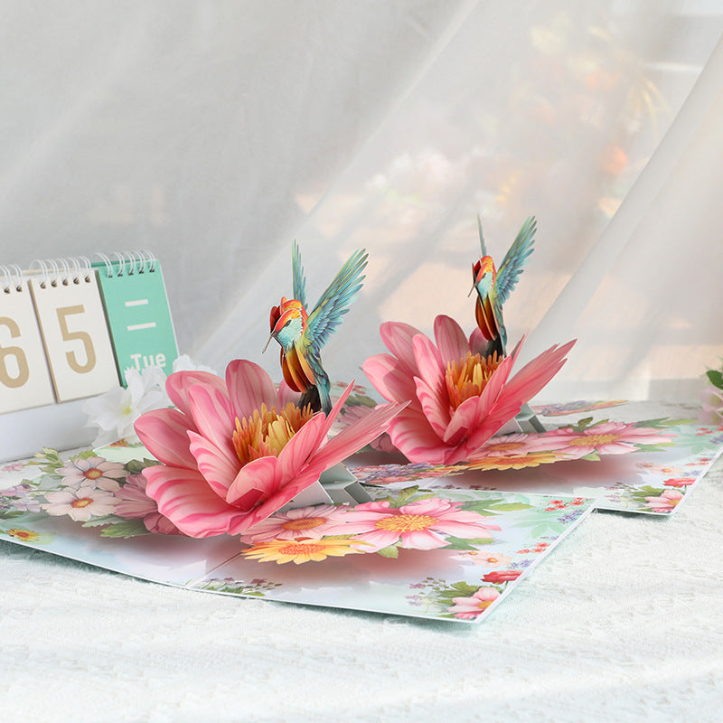 Hummingbird Whispers Pink Blossom 3D Pop Up Greeting Card