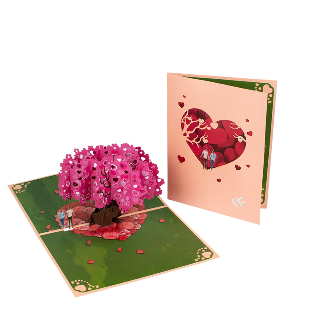 Two Men Strolling Cherry Tree 3D Pop Up Greeting Card