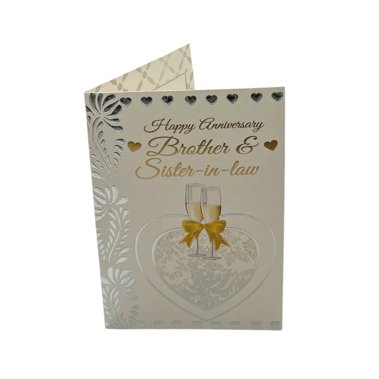 Brother and Sister-In-Law Heart with Champagne Glass Design Anniversary Card