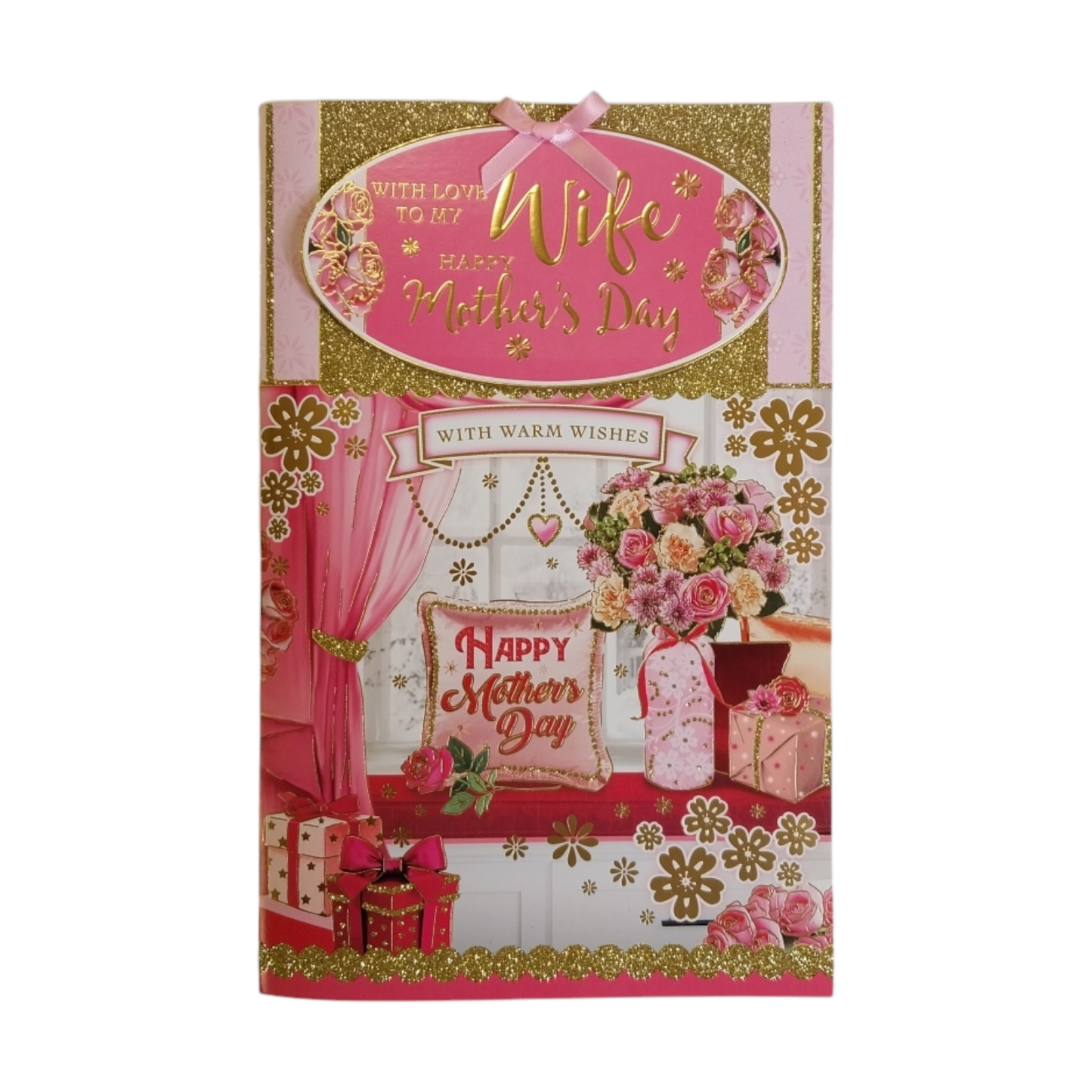 To My Wife Flower Pot and Cushion Design Pink Mother's Day Boxed Card