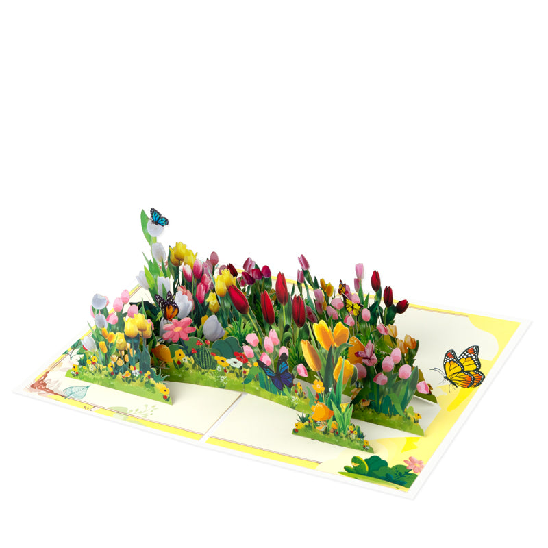 Garden of Joy Colorful Tulips 3D Pop Up Greeting Card