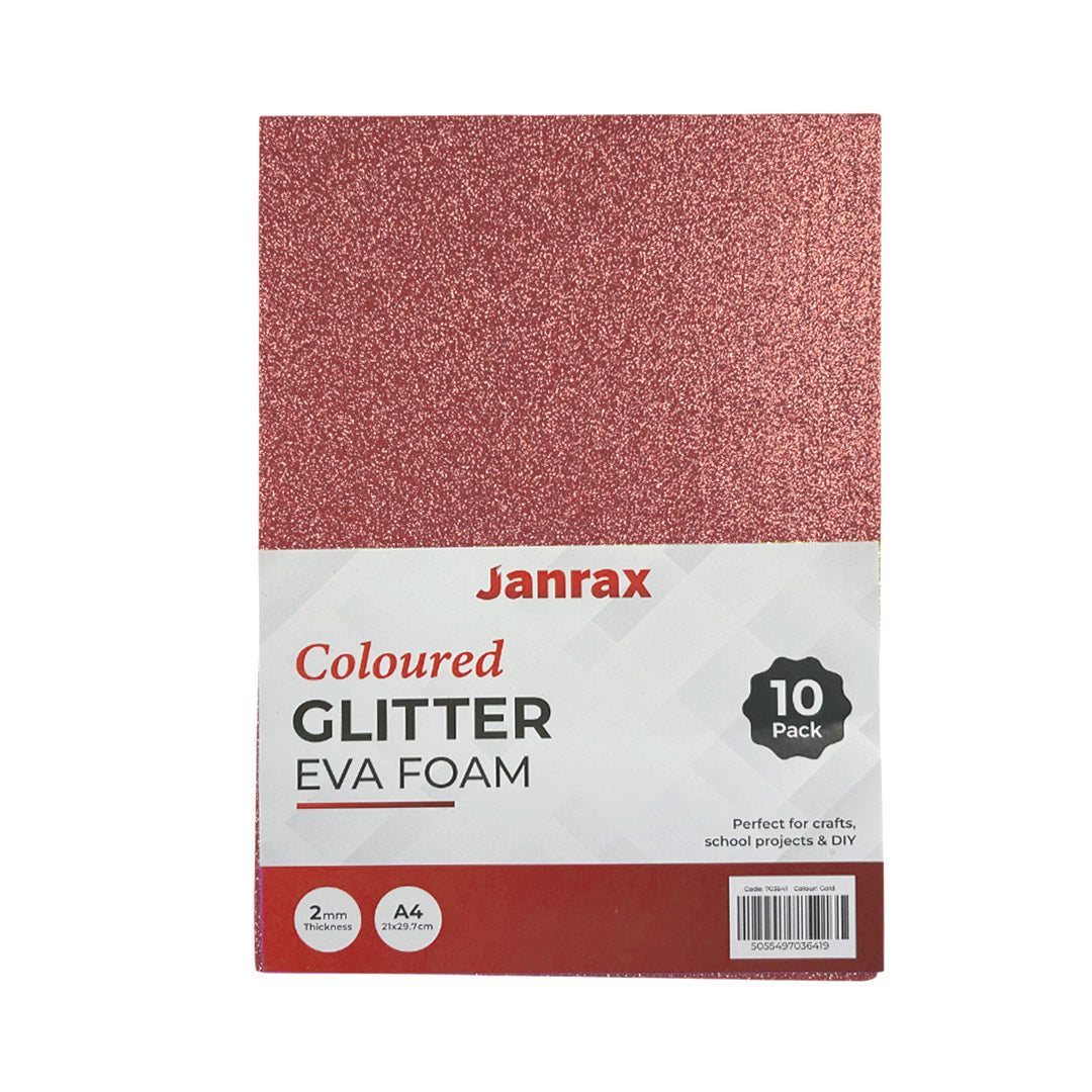 Pack of 10 A4 Rose Gold Glitter Eva Foam Sheets