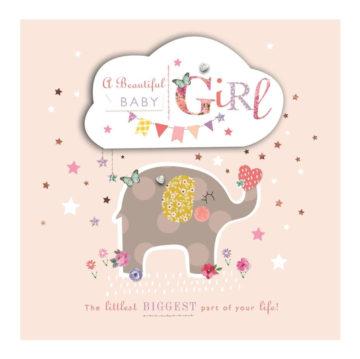 A Beautiful New Baby Girl Foil Finish Cute Design Congratulations Card