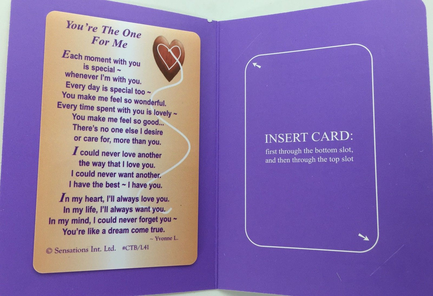 You`re The One For Me...Wallet Card (Sentimental Keepsake Wallet / Purse Card)