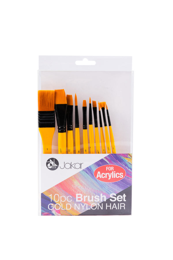 Gold Nylon Bristles Brush Set For Acrylic Paint