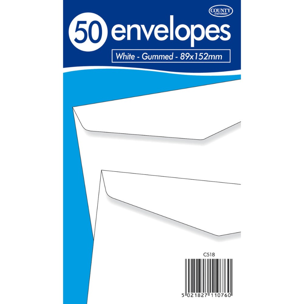 Pack of 50 89x152mm White Gummed Envelopes