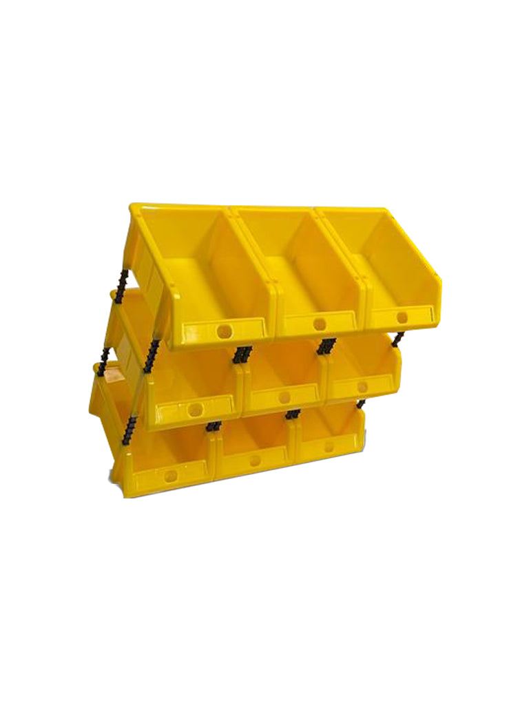Set of 30 Stackable Yellow Storage Pick Bins with Riser Stands 170x118x75mm
