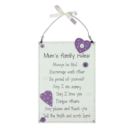 Mum's Family Rules Petty Wooden Hanging Plaque
