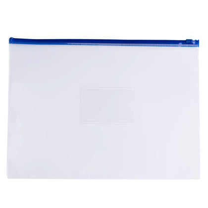 Pack of 12 A4 Clear Zippy Bags with Blue Zip