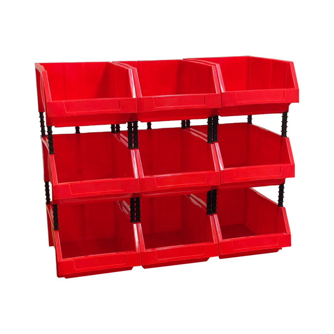 Stackable Red Storage Pick Bin with Riser Stands 400x245x154mm
