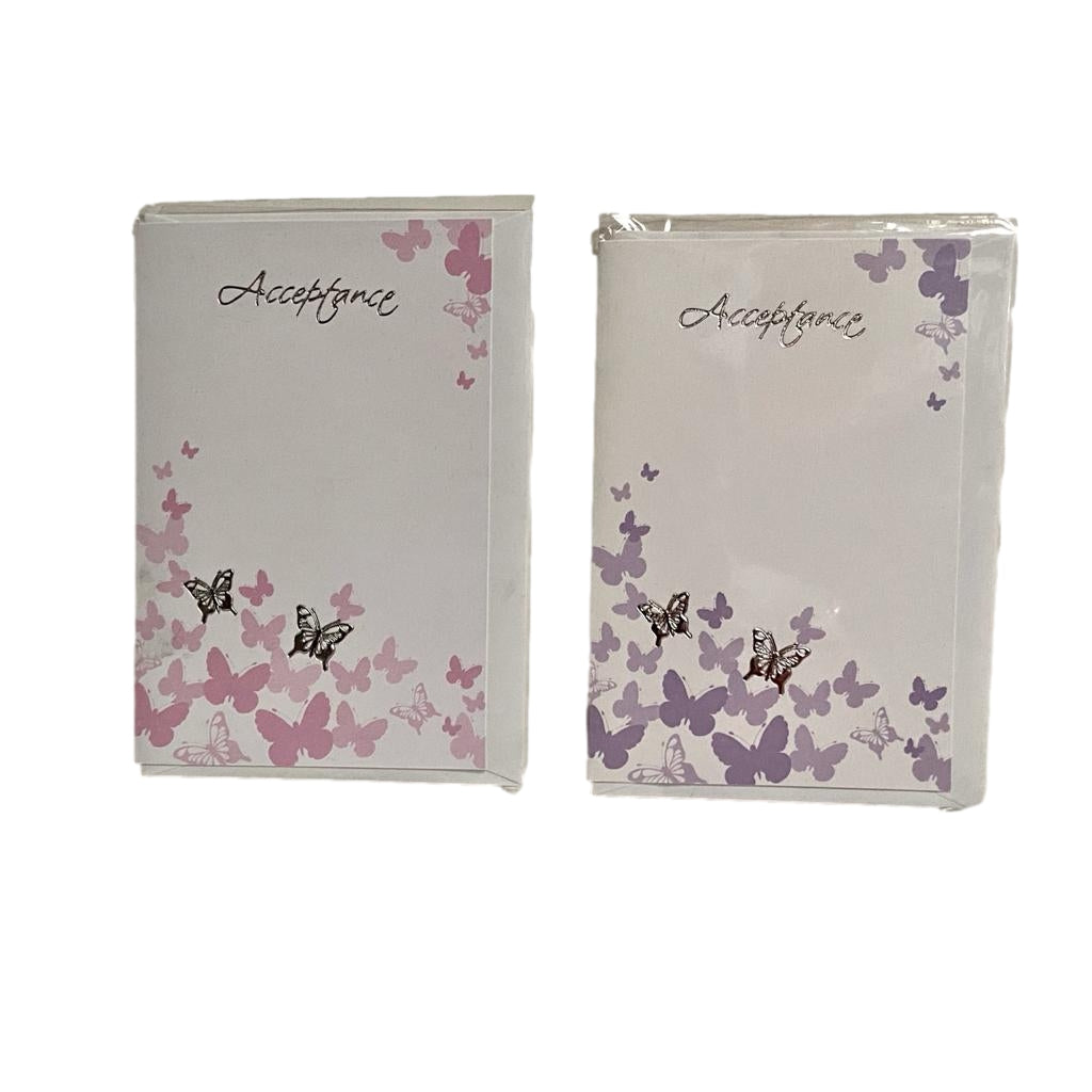Open Acceptance Silver Metallic Text Butterfly Card Send Any From 2 Colour