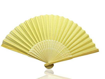 Ivory Fabric Hand Held Bamboo and Wooden Fan