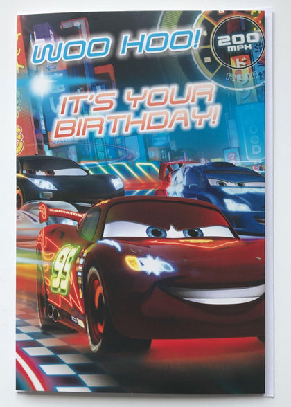 Disney cars lighting mcqueen woo hoo! it's your birthday! birthday card