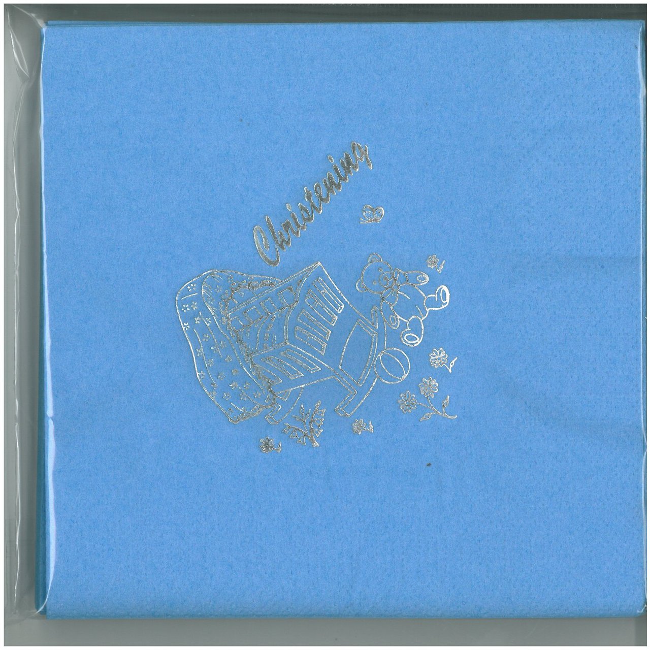 Pack of 15 Luxury Blue Christening Teddy Foil Finished Large Napkins (3 Ply)