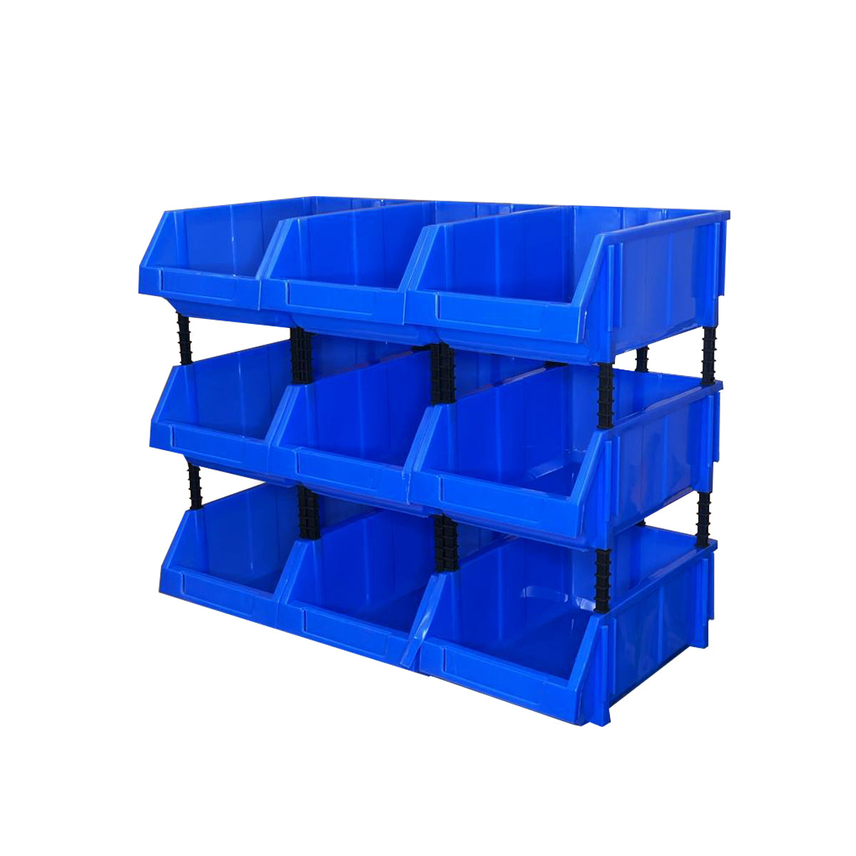 Set of 30 Stackable Blue Storage Pick Bin with Riser Stands 400x245x154mm