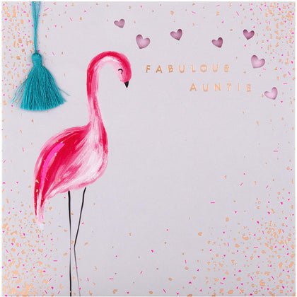 Birthday Card for Auntie Embossed and Die-cut Flamingo Design