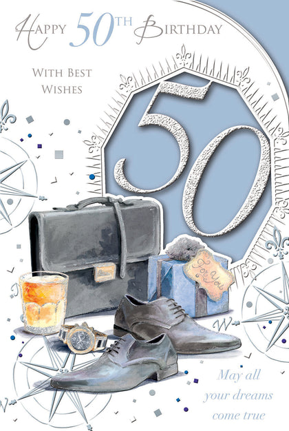 Happy 50th Birthday With Best Wishes Open Male Celebrity Style Card