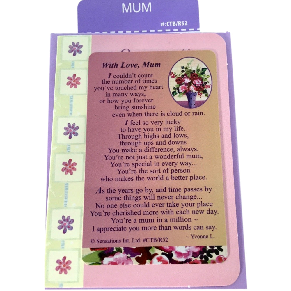 With Love,Mum ....Sentimental Keepsake Wallet / Purse Card