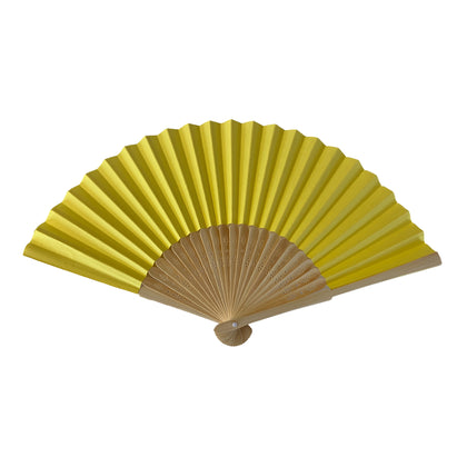 Yellow Paper Foldable Hand Held Bamboo Wooden Fan