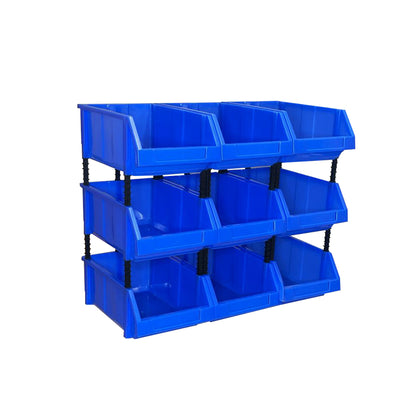 Set of 30 Stackable Blue Storage Pick Bin with Riser Stands 400x245x154mm