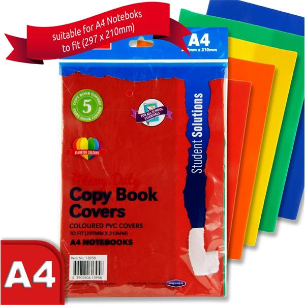 Pack of 5 A4 Pvc Assorted Colours Book Covers by Student Solutions