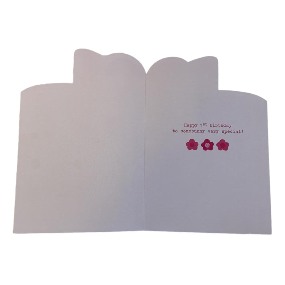 Age 1 Cute Bunny Die Cut Design Girl First Birthday Card