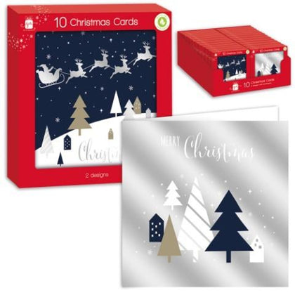Pack of 10 Square Midnight Blue Design Christmas Cards