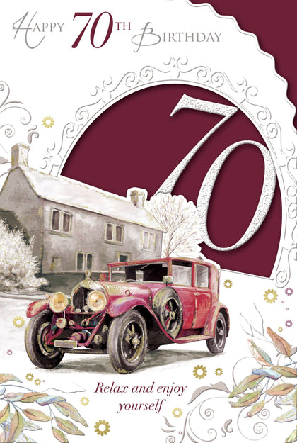 Vintage Car Design 70th Open Male Celebrity Style Birthday Card