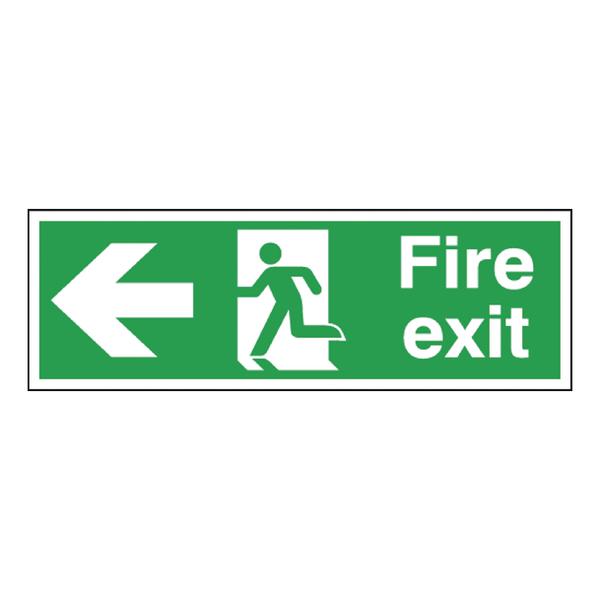 Safety Sign Fire Exit Running Man Arrow Left 150x450mm Self-Adhesive E97A/S