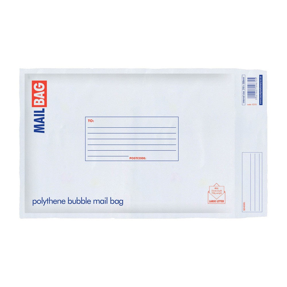 Pack of 10 Medium Polythene Bubble Mail Bags 210 x 335mm