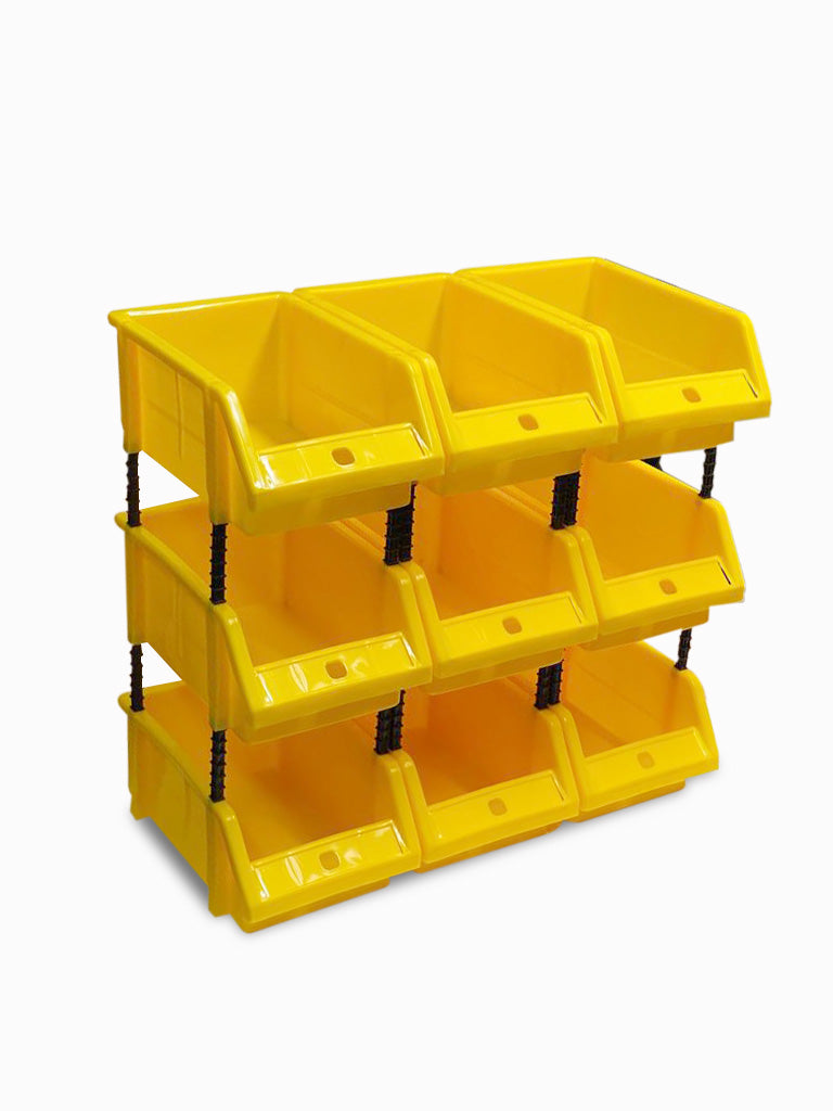 Set of 30 Stackable Yellow Storage Pick Bin with Riser Stands 245x158x108mm