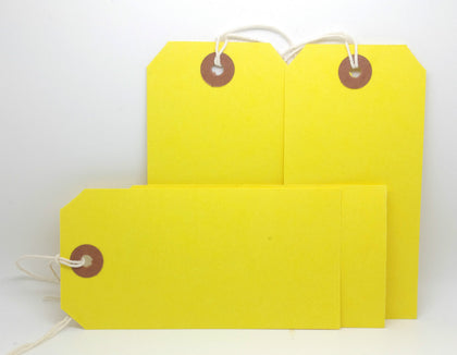 250 Large Reinforced Yellow Strung Tags Luggage Labels 120 x 60mm