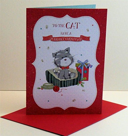 To The Cat Cute Glitter Finish Christmas Greeting Card