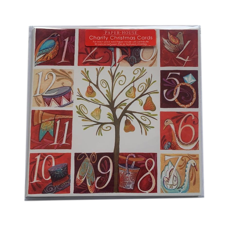 Pack of 6 'Twelfth Day of Christmas' Design Charity Christmas Cards