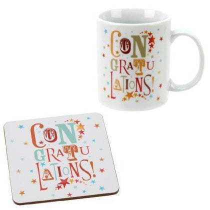 Congratulations! Funky Gift Set Mug and Cork Coaster