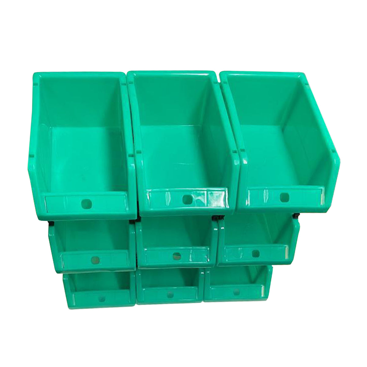 Set of 30 Stackable Green Storage Pick Bin with Riser Stands 245x158x108mm