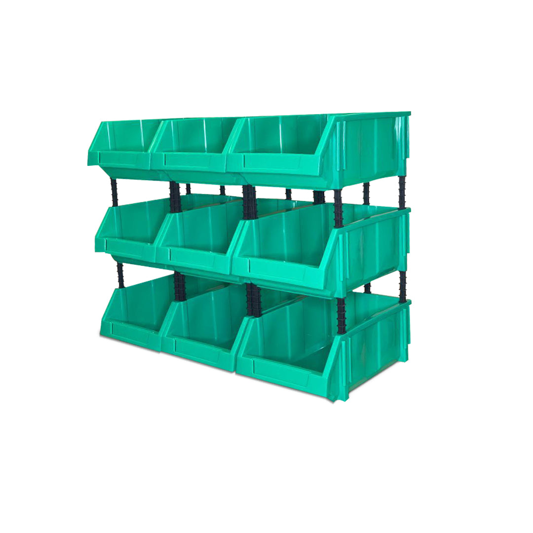 Set of 30 Stackable Green Storage Pick Bin with Riser Stands 400x245x154mm