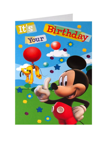 mickey mouse pluto it's your birthday balloon stars birthday card