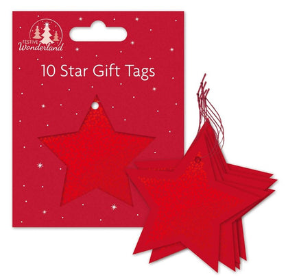 Pack of 10 Red Star Christmas Gift Tags