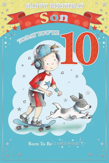 Boy on skateboard, Beautiful verse Son 10th Candy Club Birthday Card