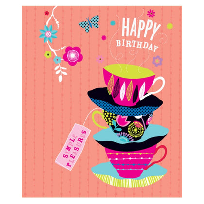 Simple Pleasures Neon Birthday Card Cups and Saucers Design