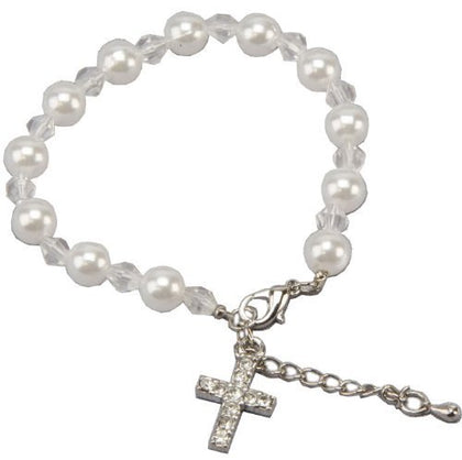Child's Holy Communion White Pearly Bracelet with Cross Charm