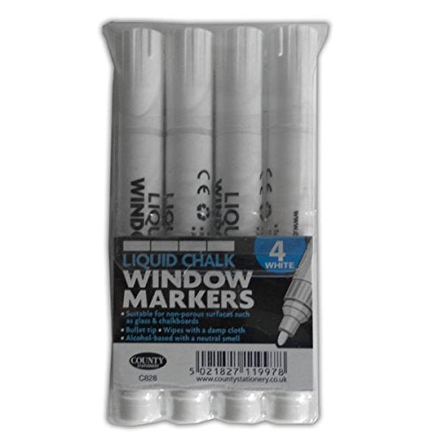 Pack of 4 Liquid Chalk Window Markers White