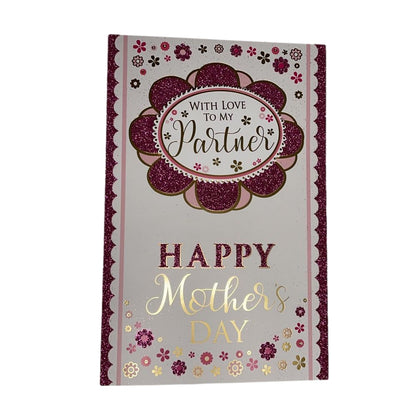 With Love To My Partner Glitter Flower Design Mother's Day Card